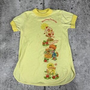 Vintage Strawberry Shortcake Sleepshirt Girls 4-5 Yellow Ringer Nightgown 80s